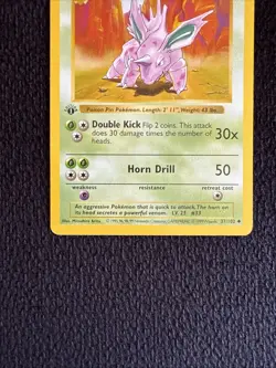 1st Edition Nidorino Base Set 37/102 SHADOWLESS Regular Uncommon Pokemon WOTC LP - Image 3