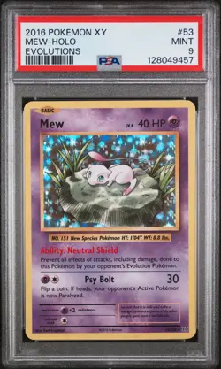 2016 Pokemon XY Evolutions Mew Holo #53 PSA 9 - Image 1