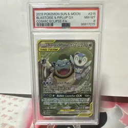 Pokemon Blastoise & Piplup GX TAG TEAM Full Art Holo Sm-Cosmic Eclipse 215/236 . - Image 1