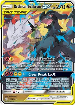 Pokemon Reshiram & Zekrom GX 157/236 SM Cosmic Eclipse TAG TEAM Holo Card - Image 1