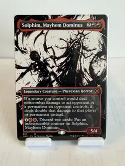MTG Solphim, Mayhem Dominus Showcase Borderless Foil Red Mythic Phyrexia #312 - Image 1