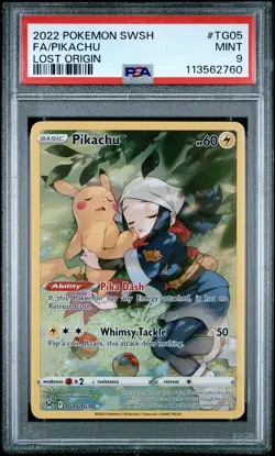 2022 POKEMON SWORD & SHIELD LOST ORIGIN #TG05 FULL ART/PIKACHU PSA 9 - Image 1