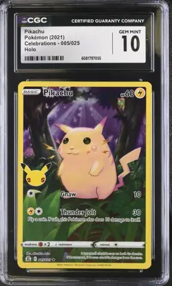CGC 10 Pokemon English Pikachu 005/025 2021 Celebrations Holo - Image 1