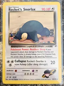 Pokemon 2000 Gym Heroes Rocket's Snorlax 1st Edition 33 MP - Image 1