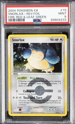 2004 POKEMON EX FIRE RED & LEAF GREEN #15 SNORLAX-REVERSE FOIL PSA 9 - Image 1