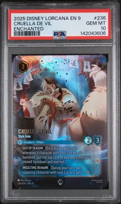 2025 DISNEY LORCANA EN 9-FABLED ENCHANTED CRUELLA DE VIL - STYLE ICON PSA 10 - Image 1
