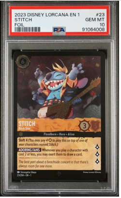 2023 DISNEY LORCANA EN 1-THE FIRST CHAPTER FOIL #23 STITCH - ROCK STAR PSA 10 - Image 1