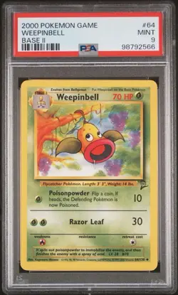 2000 Pokemon Base 2 # 64 Weepinbell PSA 9 Card MINT! Trusted Seller! Free Ship! - Image 1