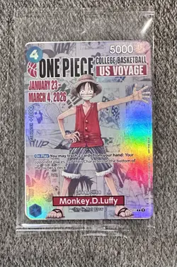 One Piece Monkey D. Luffy US Voyage College Basketball Promo Card Sealed - Image 1