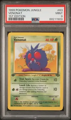 1st Edition Jungle VENONAT #63 Pokemon 1999 WOTC PSA 9 MINT - Image 1