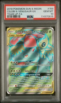 2019 POKEMON SUN & MOON TEAM UP #159 FULL ART/CELEBI & VENUSAUR GX PSA 10 - Image 1