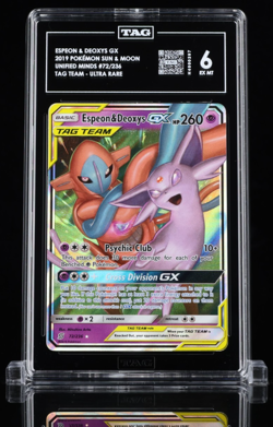 2019 POKEMON SM UNIFIED MINDS 72/236 ESPEON & DEOXYS GX - TAG 6 EX. MT - Image 1