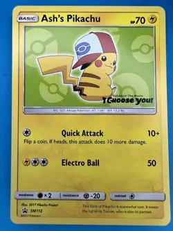 2017 Pokemon Ash's Pikachu TCG Black Star Promo Card SM112 NM - Image 1