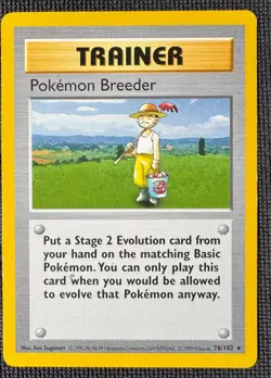 POKEMON BREEDER 76/102 R BASE SET SHADOWLESS POKEMON MP - Image 1