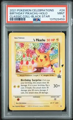 Celebrations Birthday Pikachu Holo Classic Collection Black Star Pokemon PSA 9 - Image 1