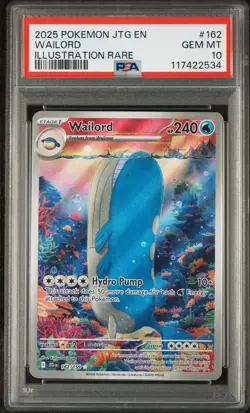 2025 POKEMON JTG EN-JOURNEY TOGETHER ILLUSTRATION RARE #162 WAILORD PSA 10 - Image 1