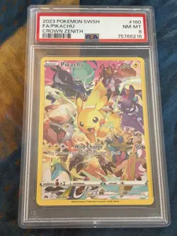 Pokemon Pikachu TCG Full Art Secret Rare Holo Card Crown Zenith 160/159 PSA 8 - Image 1