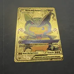 Pokemon Card Tag Cosplay Pikachu Mega Rayquaza 780HP Gold Foil Fan Art - Image 1