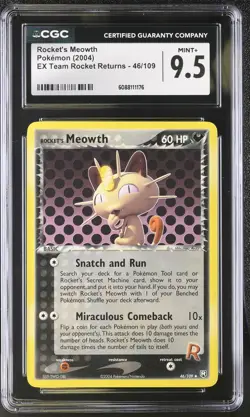 CGC 9.5 MINT+ Rocket's Meowth 2004 EX Team Rocket Returns 46/109 Pokemon Card - Image 1