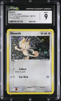 CGC 9 MINT Meowth 2004 EX Fire Red & Leaf Green 69/112 Reverse Holo Pokemon Card - Image 1