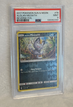 2017 POKEMON SUN & MOON #78 ALOLAN MEOWTH-REVERSE FOIL PSA 9 - Image 2
