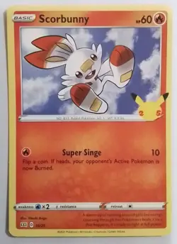 SCORBUNNY NON-HOLO 25TH ANNIVERSARY MCDONALDS PROMO 2021 16/25 POKEMON CARD - Image 1