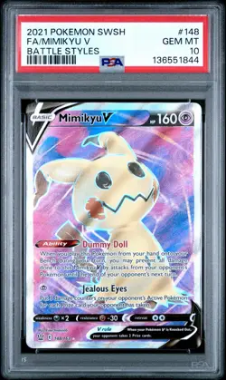 2021 POKEMON SWORD & SHIELD BATTLE STYLES #148 FULL ART/MIMIKYU V PSA 10 GEM - Image 1