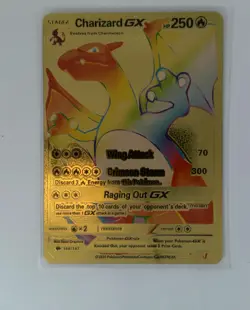 Pokemon Charizard GX Rainbow Stage-2 Gold Metal Card HP250 Pokemon Card #147 NEW - Image 1