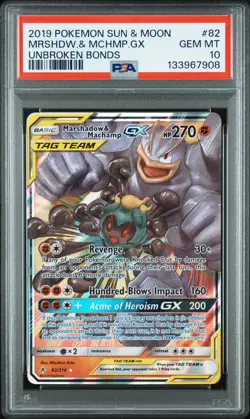 Pokemon PSA 10 GEM MINT Marshadow And Machamp GX 82/214 Unbroken Bonds - Image 1