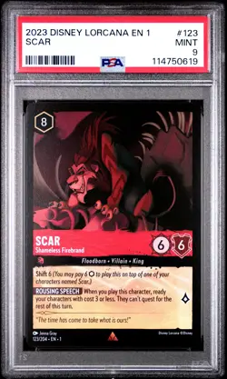 2023 DISNEY LORCANA EN 1-THE FIRST CHAPTER #123 SCAR - SHAMELESS FIREBRAND PSA 9 - Image 1