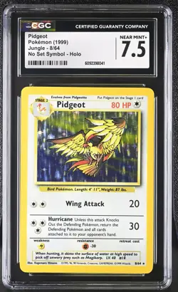 CGC 7.5 Pidgeot 1999 Jungle 8/64 No Set Symbol Holo Pokemon Card - Image 1