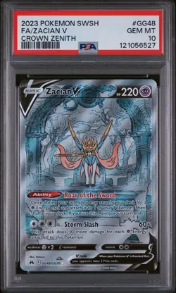 2023 POKEMON SWORD & SHIELD CROWN ZENITH #GG48 FULL ART/ZACIAN V PSA 10 - Image 1