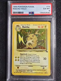 1999 Pokemon Fossil Raichu Holo #14 Unlimited PSA 6 - Image 1