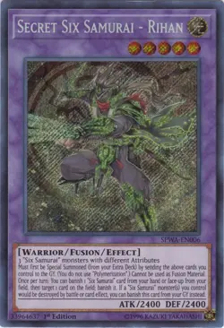 Yugioh! Secret Six Samurai - Rihan - SPWA-EN006 - Secret Rare - 1st Edition Near - Image 1