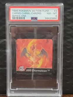 1999 Pokemon Action Flipz Series One Charizard Charmander Charmeleon #2 PSA 8 - Image 1