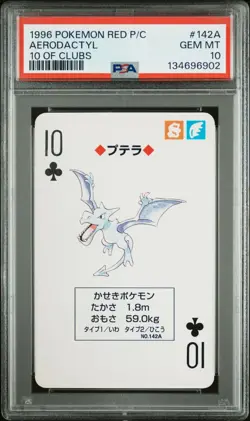 1996 POKEMON RED VERSION PLAYING CARDS 142A AERODACTYL 10 OF CLUBS PSA 10 - Image 1