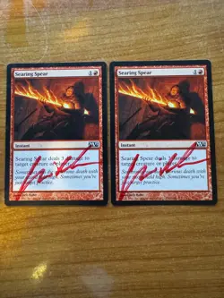 Magic MTG Searing Spear x2 M13 Signed Chris Rahn! LP/MP 2013 Core Set - Image 1