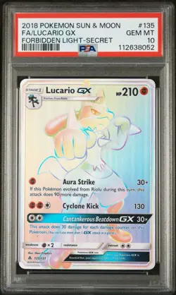 Pokemon Lucario GX 135/131 PSA 10 Gem Mint SM Forbidden Light Secret Full Art - Image 1