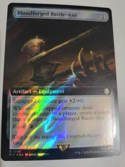 MTG BLOODFORGED BATTLE-AXE SURGE FOIL BOARDER LESS ART FREE SHIPPING MINT!! - Image 1