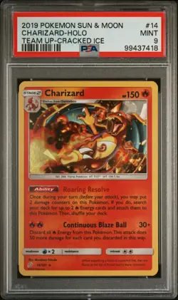 2019 POKEMON SUN & MOON TEAM UP 14 CHARIZARD-HOLO CRACKED ICE PSA 9 - Image 1