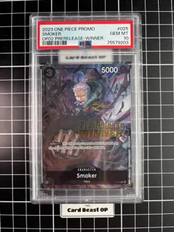 One Piece Card Game CCG TCG Smoker P-025 Pre-release Winner Alt Art PSA 10 - Image 1