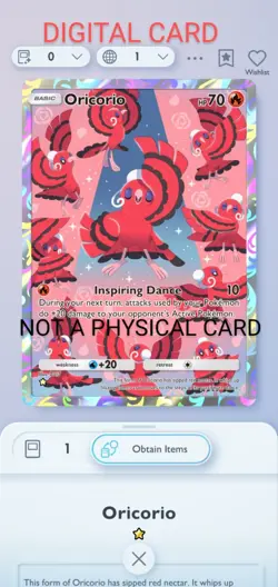 Oricorio Pokemon Pocket Mobile Game Fantastical Parade ☆ Rare Card For Trade - Image 1