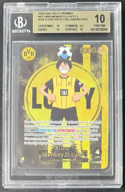 BGS 10 One Piece ST13-003 L Monkey.D.Luffy BVB Dortmund - ENG - Foil - Graded - Image 1