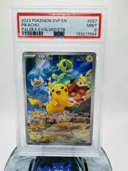 2023 POKEMON SVP EN-SV PALDEA EVOLVED ETB PROMO #027 PIKACHU PSA 9 - Image 1