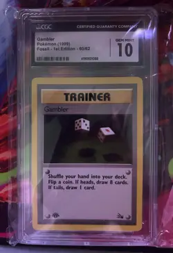 1999 Pokemon Fossil First Edition Trainer Gambler 60/62 CGC Gem Mint 10 - Image 1