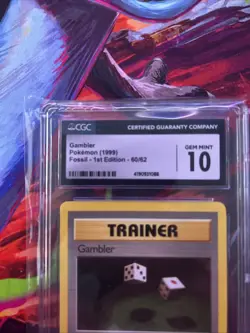 1999 Pokemon Fossil First Edition Trainer Gambler 60/62 CGC Gem Mint 10 - Image 2