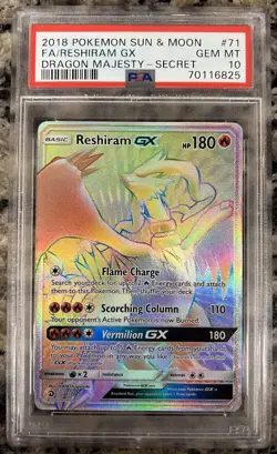 2018 POKEMON SUN & MOON DRAGON MAJESTY SECRET #71 FULL ART/RESHIRAM GX PSA 10 - Image 1