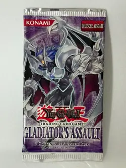 Yu-Gi-Oh! Gladiator's Assault Booster Pack Wrapper Deutsch GEOFFNET! LEER! - Image 1