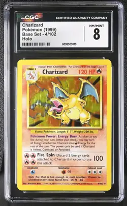 CGC 8 Charizard 4/102 Holo Base Set Unlimited Pokemon Card - Image 1