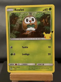 Pokemon Card Rowlet 7/25 Holo McDonalds 25th Anniversary 2021 Promo ERROR - Image 1